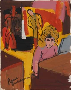 Pierre AMBROGIANI : Femme jouant du piano, Gouache originale signée - Imagen 1 de 5