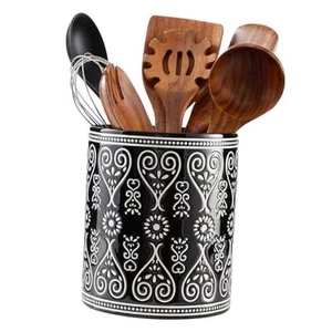 Porta Utensili in Ceramica Pesante Nero, 7" Porta Utensili da Cucina Extra Large per - Foto 1 di 8