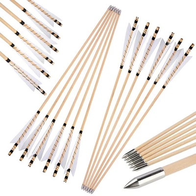 32" Wooden Arrows Archery 5" Turkey Feather 8mm Traditional Recurve Bow Longbow - Image 1 of 4
