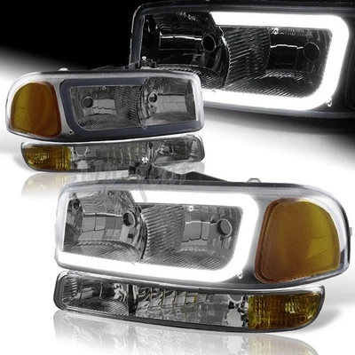 Faros LED ámbar humo + parachoques 4 piezas para GMC Sierra 1500 2500 G2 DRL 1999-2006 Foto 1 de 4