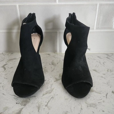 Madden Girl Black Suede Open Toe Zipper Back Heels - Size 7 - Image 1 of 4