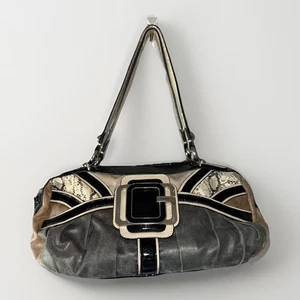 Rare Vtg Guess Y2K Purse Baguette Shoulder Bag Retro Snake Chunky Black Cream - Picture 1 of 16