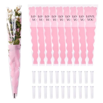 50 PCS Transparent Pink Flower Sleeves with Fresh Tubes for Mother's Day - Image 1 of 4