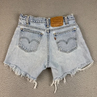 Pantalones Cortos Vintage Levi's Corte Para Mujer 28 Azul Naranja Pestaña Años 90 Denim Cintura Alta Foto 1 de 4