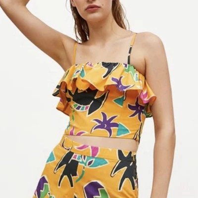 Zara Crop Floral Tropical Printed Top Women’s Small S Summer Resortwear Chic - Image 1 of 4