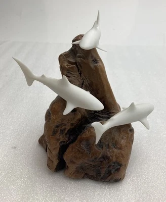 John Perry 3 Swimming Shark Burl Wood Sculpture Signed By Artist 2016 - Image 1 of 4