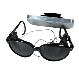 Vintage Eagle Eyes Ski Sunglasses Leather Blinders Climbing Aviator Black W/Case - Picture 1 of 10