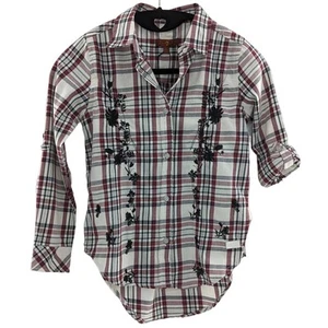 Girls Red Plaid Shirt 7 For All Mankind Size Small Adjustable Sleeve Length - Picture 1 of 14