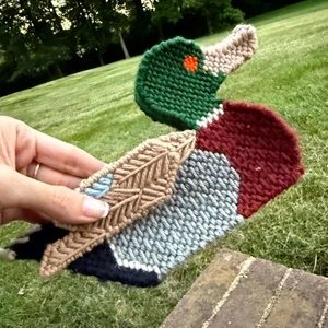 Vintage Multicolor Needlepoint Knitted Crocheted Mallard Duck Shaped Container - Picture 1 of 5