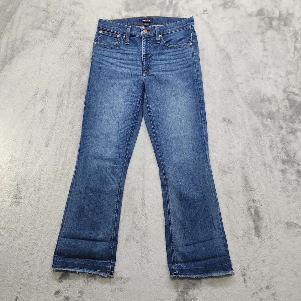 J.Crew Jean Womens 28 Blue Denim Billie Demi Boot Crop Kick Flare Raw Hem Casual - Image 1 of 4