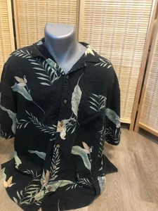 Camisa Tommy Bahama Hawaiana Abotonada 100% Seda Negra y Verde Grande L H866 - Imagen 1 de 10