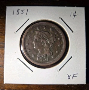 1851 Braided Hair Large Cent Coin XF - Picture 1 of 2