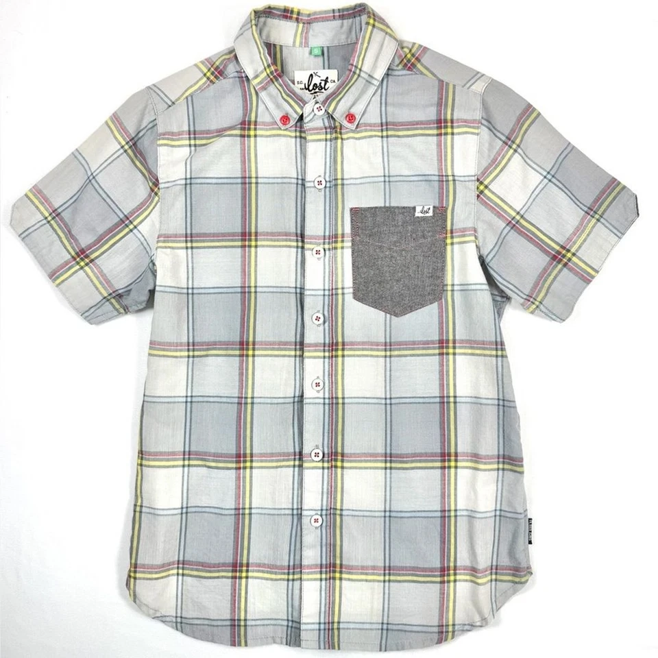 LOST ENTERPRISES Boys’ Green and Grey Tartan Plaid Casual Button Down Shirt S - Image 1 of 4