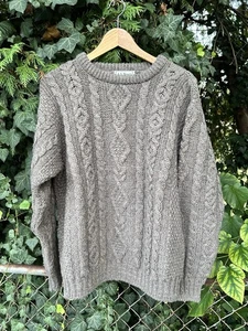 Vintage LL Bean Pullover Damen MEDIUM braun reine Wolle Grobstrick Zopfmuster Irland - Bild 1 von 6