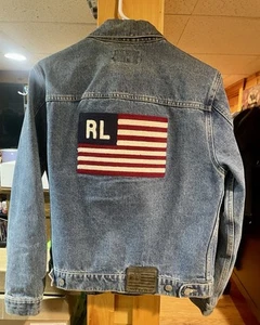 Vintage 90s Polo Ralph Lauren Denim Jacket Mens/Women’s Small w/Blue Flag Patch - Picture 1 of 9