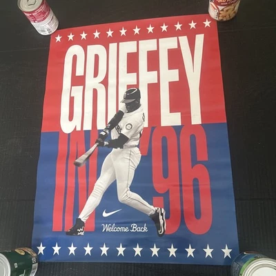 Póster de béisbol de colección de los años 90 Ken Griffey Jr. Nike Seattle Mariners ¡Bienvenido de nuevo!! Foto 1 de 3