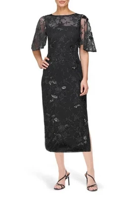 JS Collections Black Darla Sequin Floral Embroidery Cocktail Dress Size 10 $268 - Image 1 of 4