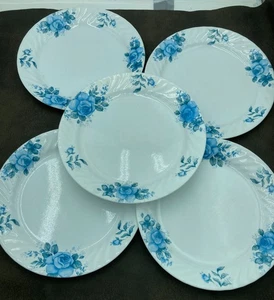 Set of 5 Vintage Corning Corelle Blue Velvet Rose Swirl Dinner Plates 10" - Picture 1 of 4