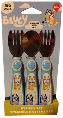 Juego de utensilios de acero inoxidable Bluey - Juego de tenedores y cucharas para niños de 3 piezas, edades 9M+ Foto 1 de 3