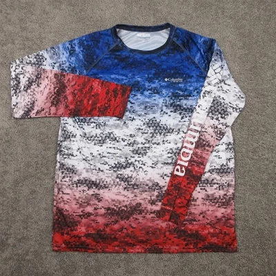 Columbia Shirt Mens XL Red White Blue Geometric PFG Fishing Long Sleeve Outdoor - Image 1 of 4