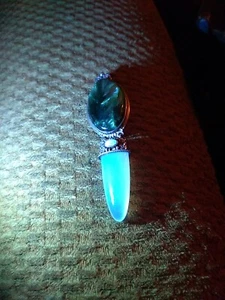 Vtg Sajen Sterling Silver Pendant / Pin with Green Seraphinite Stone, Unique! - Picture 1 of 7