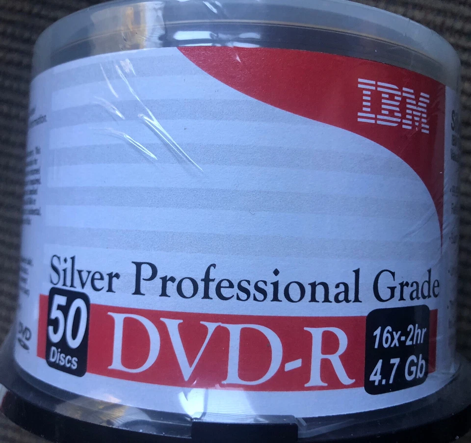 IBM DVD-R 16x 4.7GB 50pk Professional Grade Cake Box 50 Pack. New/Factory Sealed - Image 1 of 4