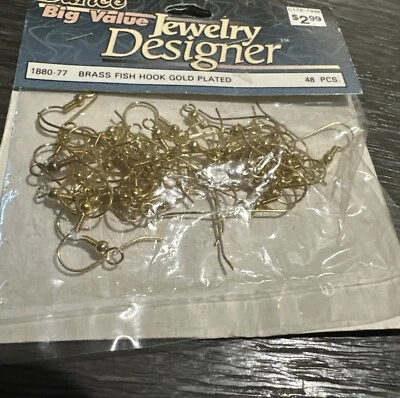 Brass Fish Hook Gold plated Jewelry Designer 48 Pcs Crafts - Image 1 of 4