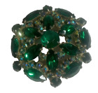 Vintage Emerald Green Rhinestone Pin Brooch Round Arora Borealis Women's 2"X2"