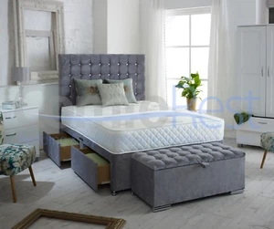 CUBEX Plain Soft Naple Velvet Luxury Divan Bed ALL SIZES - MADE IN UK