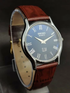 Seiko Slim Quartz Men's Wrist Watch Japan Made -Navy Blue Dial 