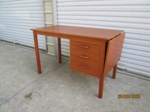 Vintage Mid Century Danish Teak Writing Desk with Drop-Leaf Extension & Drawers - Picture 1 of 11
