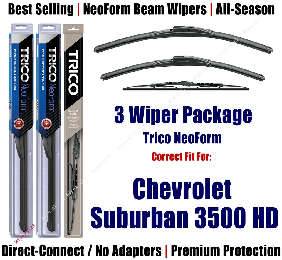 3pk Wipers Front+Rear NeoForm fit 2016+ Chevrolet Suburban 3500 HD 16220x2/30130 - Image 1 of 1