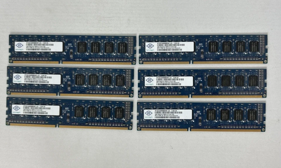 Lot( 6 ) 2GB Nanya NT2GC64B8HC0NF-CG PC3-10600u DDR3-1333MHz 2Rx8 Non-ECC RAM - Image 1 of 2