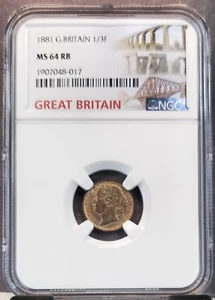 1881 GREAT BRITAIN 1/3 FARTHING QUEEN VICTORIA NGC MS 64 RB BEAUTIFUL BU COIN - Picture 1 of 3