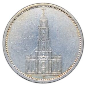 Rare Third Reich Germany 1934-1935 5 Reichsmark Garrison Church Silver Coin