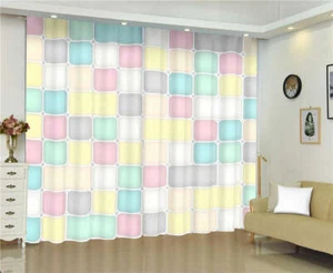 Cortinas de bloqueo de siete colores cuadradas de geometría de celosía impresión 3D ventana de tela - Imagen 1 de 4
