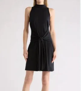 Vestido VINCE Mujer Cuello Simulado Pima Algodón Corbata Cintura Negro Talla L Cápsula Clásica - Imagen 1 de 12