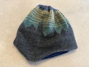 Patagonia Beanie Hat Sz L 90s Aztec Superwash Wool Blend Knit Fleece Lined Cap