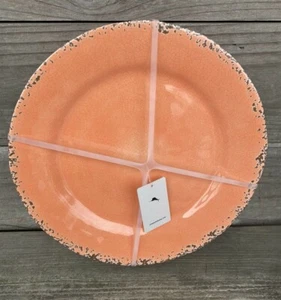 Tommy Bahama 4er Set Melamin Rustikal Crackle Essteller Set 11" Orange Koralle - Bild 1 von 4