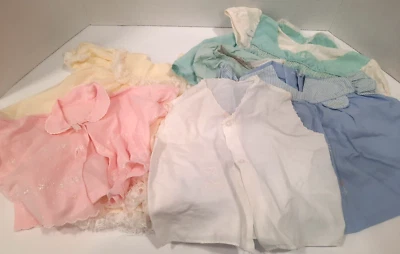 Vtg Lot of 7 Baby Girls Toddlers Dresses Bloomers Slip Sweater 3 to 6 mo or Doll - Image 1 of 4