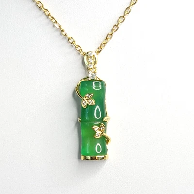 Collar Colgante Cadena Cable Tono Dorado Piedra Calcedonia Forma Bambú 18 pulgadas Foto 1 de 4