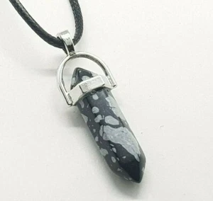 Snowflake Obsidian Pendant Necklace Obelisk Hexagonal Snow Flake Obsidian Lava - Picture 1 of 1