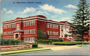 Postal de lino de High School Rutland Vermont - Imagen 1 de 2