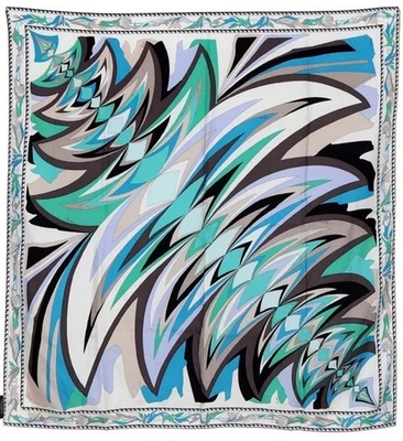 ***Vtg ICONIC GEOMETRIC Print EMILIO PUCCI HAND ROLLED  SILK SQUARE SCARF 35" ** - Image 1 of 4