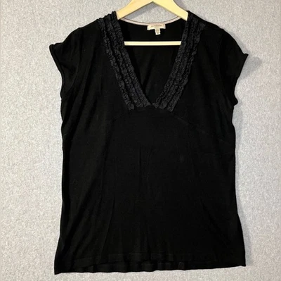 Burberry Women’s Vneck T shirt Ruffle Black Pullover - Image 1 of 4