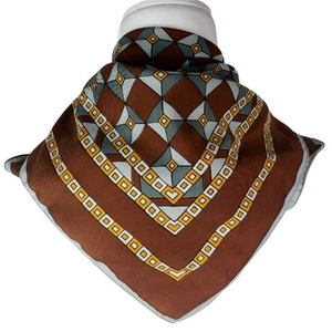 De Colección Meier & Frank Mujer Bufanda Envoltura Hecha en Italia Marrón Geométrico 25x25 Claro - Imagen 1 de 11