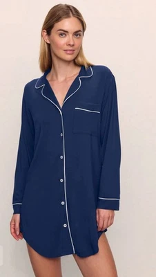 Eberjey Gisele Tencel Modal Sleepshirt Blue/Ivory Sz XS Pajama Nightgown - Image 1 of 4