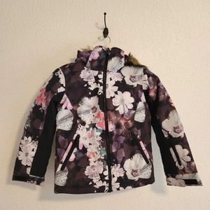 Roxy Girls Size 14/XL Floral Black Faux Fur Snow Jacket NWT - Picture 1 of 6