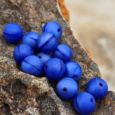 14 Old Vintage German Pressed Glass Beads Vivid Blue W/ Dark Seams 8mm - Image 1 of 3