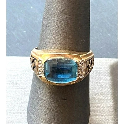 MEN'S YELLOW GOLD TOPAZ AND DIAMOND PINKY RING SIZE 8 SKY - Image 1 of 4